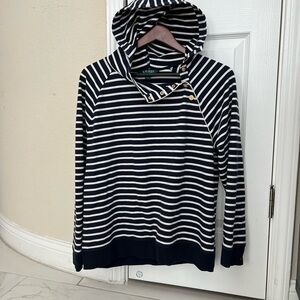 Lauren Ralph Lauren - Navy and White Striped Funnel Neck Hoodie